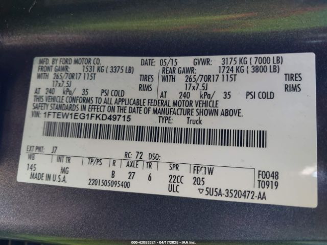 1FTEW1EG1FKD49715 Ford F-150 Xlt