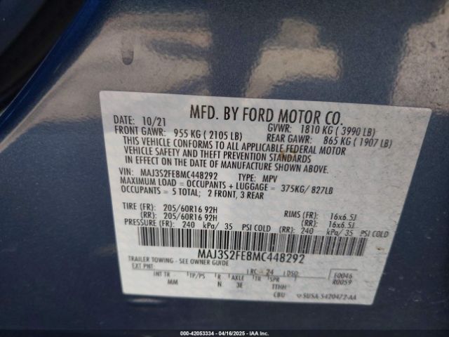 MAJ3S2FE8MC448292 Ford ECOSPORT S