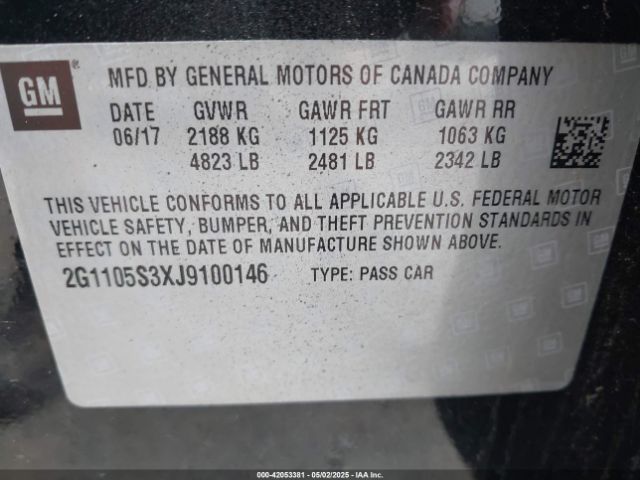 2G1105S3XJ9100146 Chevrolet IMPALA 1LT
