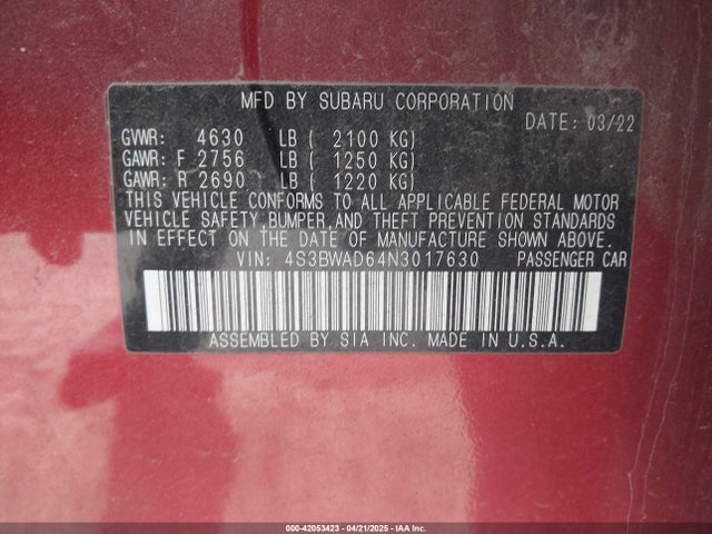 4S3BWAD64N3017630 Subaru Legacy Premium