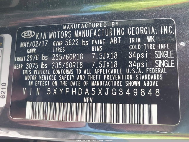 KIA Sorento 3.3l Ex 2018 5XYPHDA5XJG349848 Image 9