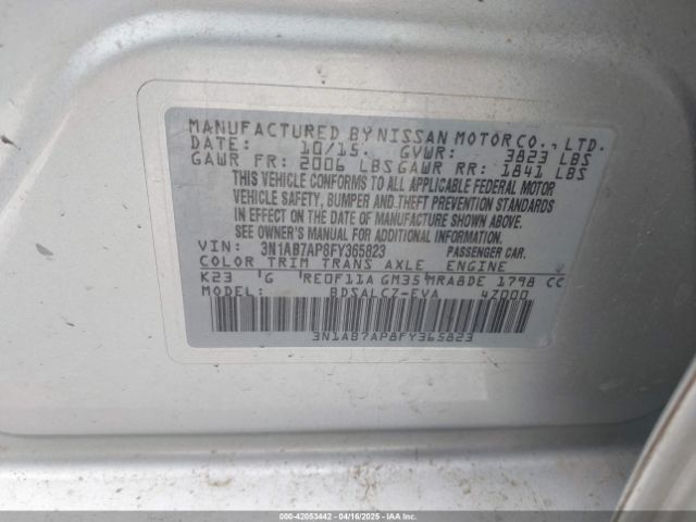 3N1AB7AP8FY365823 Nissan SENTRA S