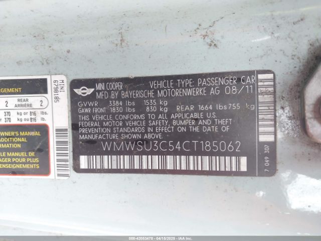 2012 MINI COOPER WMWSU3C54CT185062 Photo 8