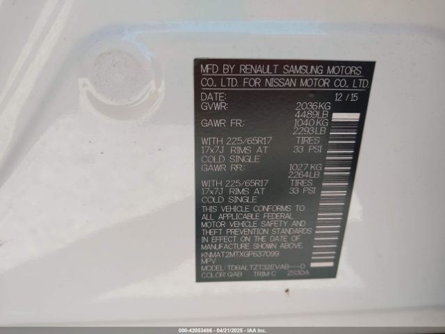 KNMAT2MTXGP637099 Nissan ROGUE SV