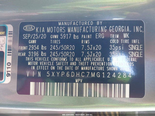 KIA kmc gdi lambda-ii 2021 5XYP6DHC7MG124284 Image 9