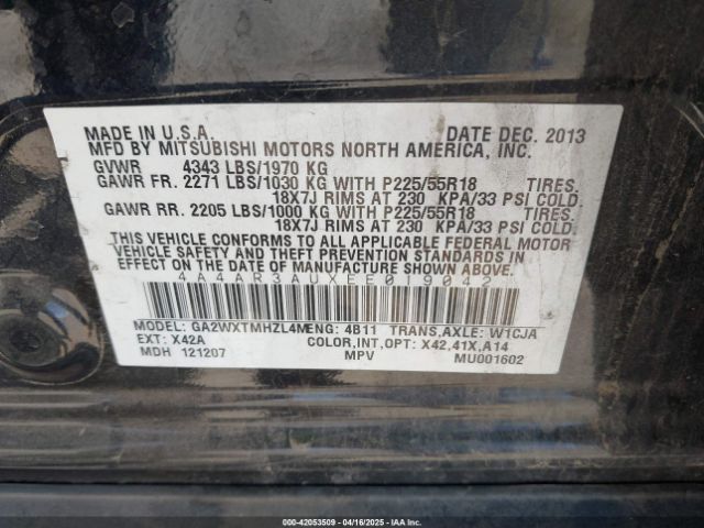 4A4AR3AUXEE019042 Mitsubishi Outlander Sport Es