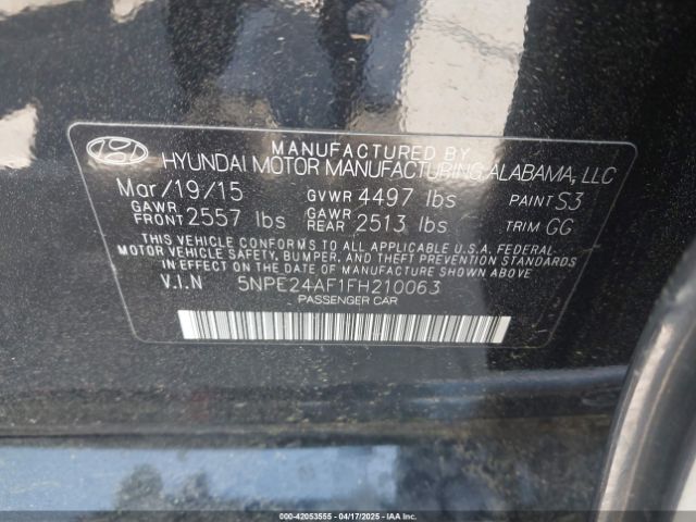 5NPE24AF1FH210063 Hyundai SONATA SE
