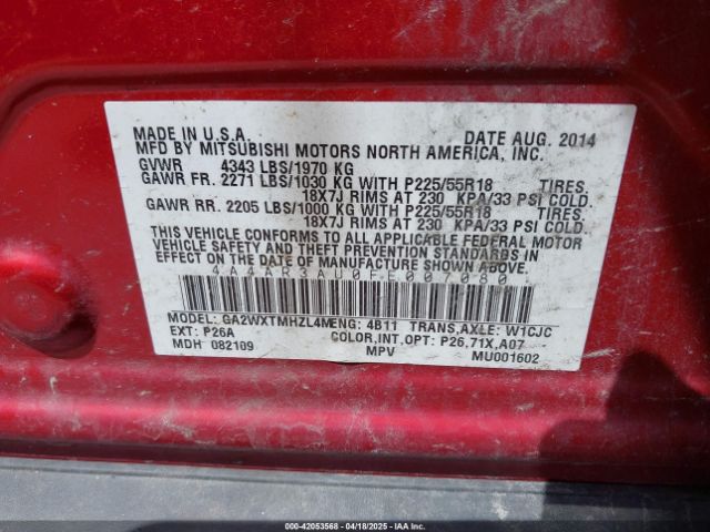 4A4AR3AU0FE007080 Mitsubishi Outlander Sport Es