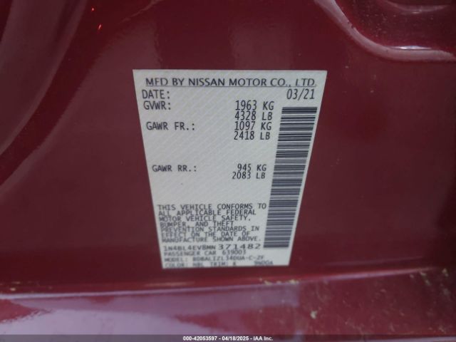 1N4BL4EV8MN371482 Nissan Altima Sl Fwd