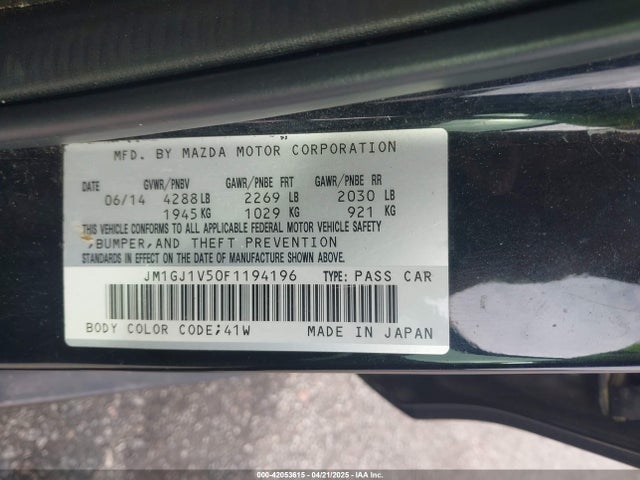 JM1GJ1V50F1194196 Mazda Mazda6 I Touring