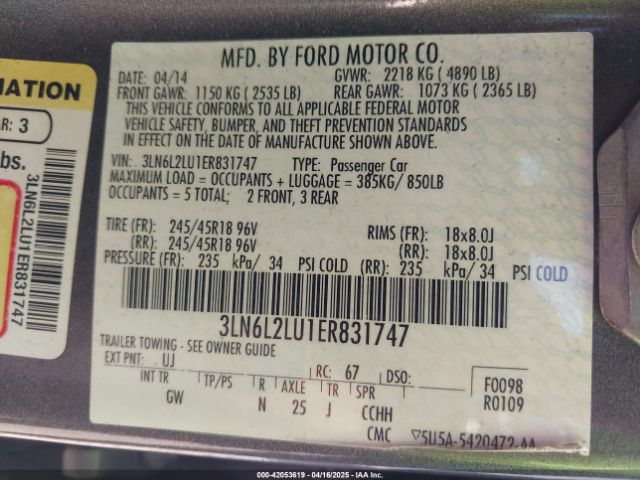 3LN6L2LU1ER831747 Lincoln MKZ HYBRID