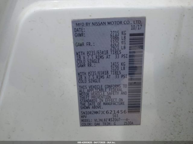 5N1DR2MM7JC621456 Nissan Pathfinder S