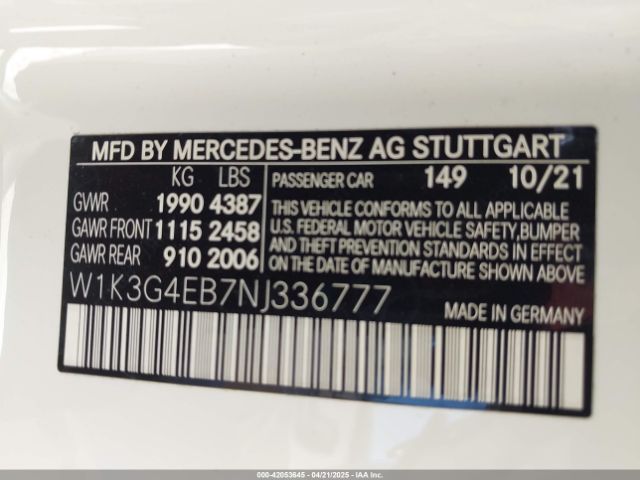 W1K3G4EB7NJ336777 Mercedes-Benz m260
