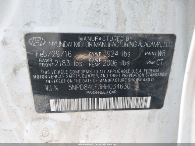 5NPD84LF3HH034630 Hyundai Elantra Limited