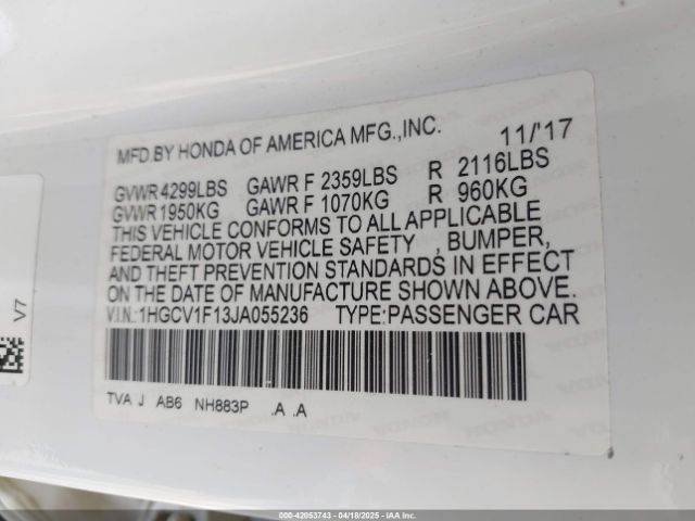 1HGCV1F13JA055236 Honda ACCORD LX