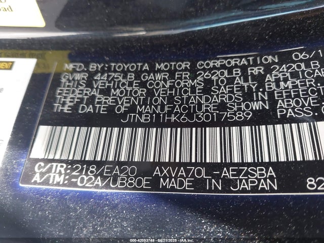JTNB11HK6J3017589 Toyota CAMRY SE