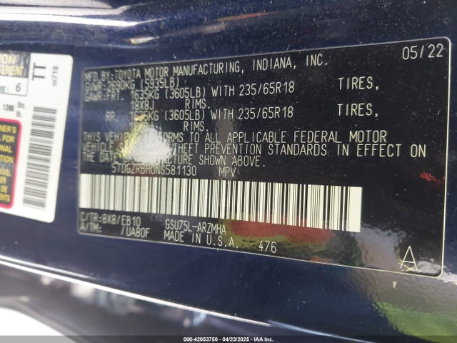 5TDGZRBH0NS581130 Toyota Highlander Xle