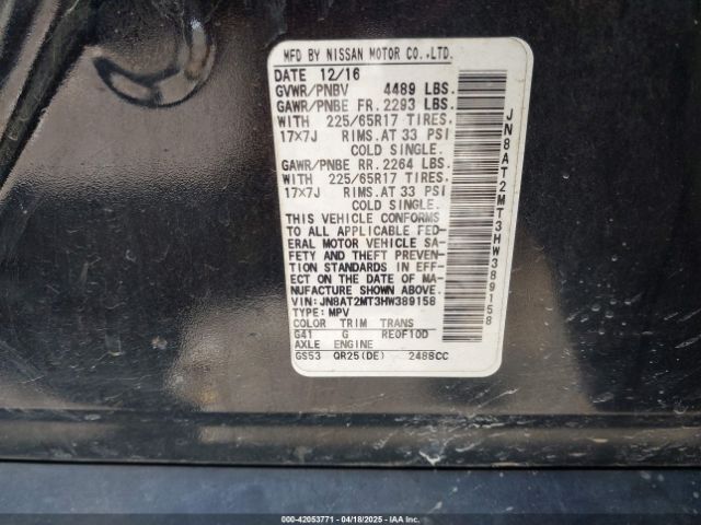 JN8AT2MT3HW389158 Nissan ROGUE SV