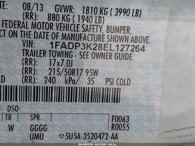 1FADP3K28EL127264 Ford FOCUS SE