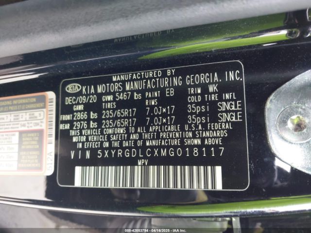 5XYRGDLCXMG018117 KIA SORENTO LX