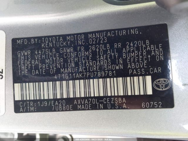 4T1G11AK7PU789781 Toyota a25a-fks