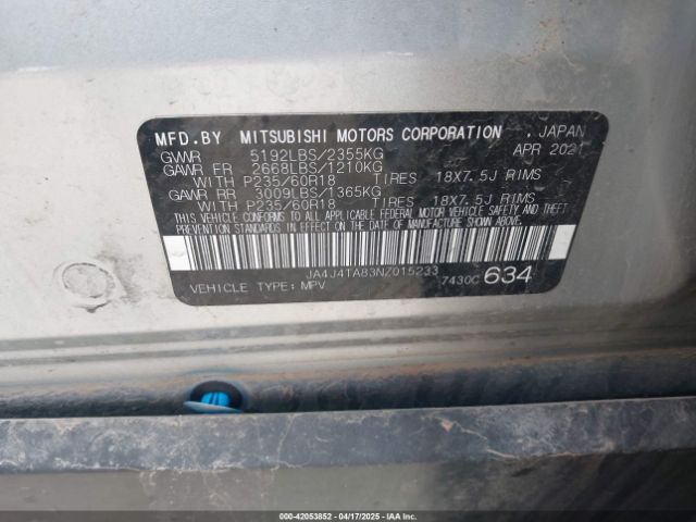 JA4J4TA83NZ015233 Mitsubishi Outlander Es 2.5 S-awc