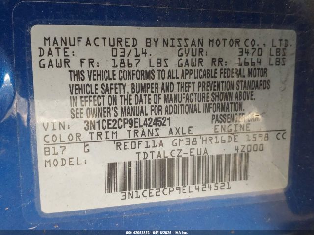 3N1CE2CP9EL424521 Nissan Versa Note S Plus
