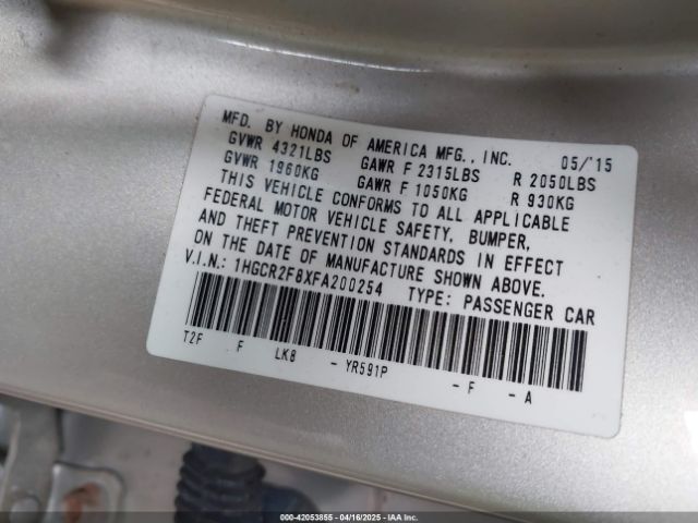 1HGCR2F8XFA200254 Honda Accord Ex-l