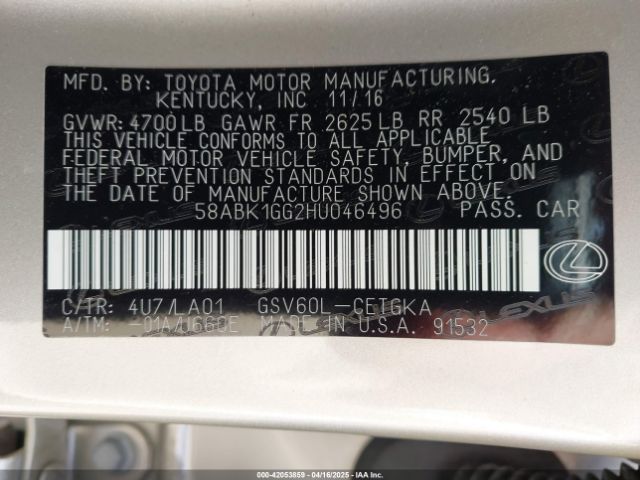 58ABK1GG2HU046496 Lexus ES 350