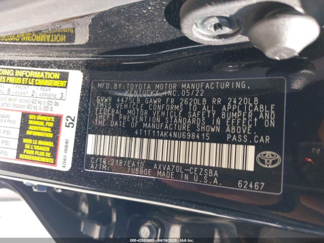 2022 TOYOTA CAMRY 4T1T11AK4NU698415 Photo 8