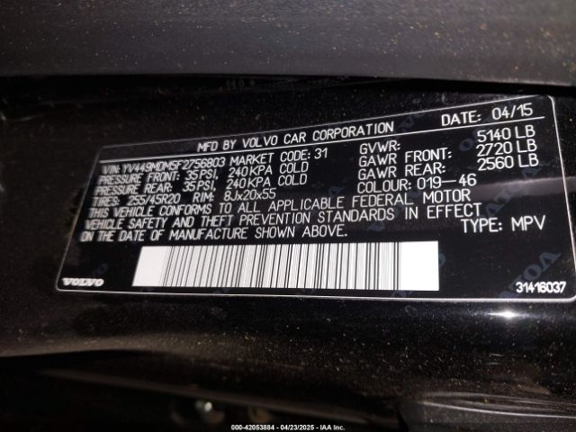 YV449MDM5F2756803 Volvo Xc60 T6 Platinum