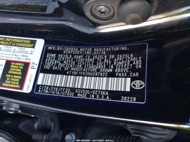 4T1BF1FK3HU297822 Toyota CAMRY SE