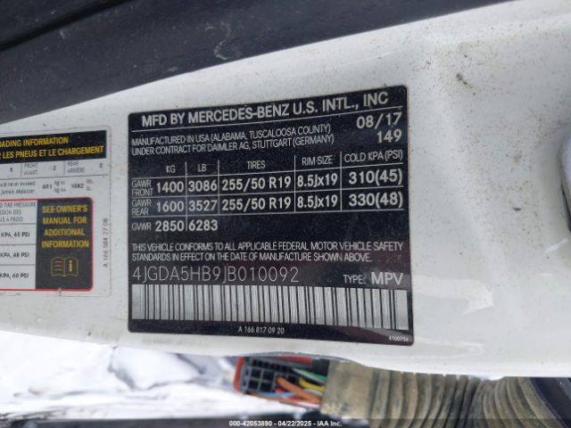 4JGDA5HB9JB010092 Mercedes-Benz Gle 350 4matic