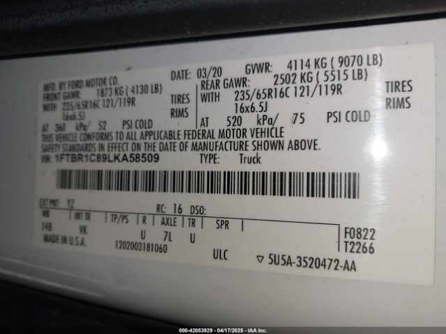 1FTBR1C89LKA58509 Ford Transit-250