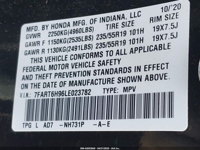 7FART6H96LE023782 Honda Cr-v Hybrid Touring