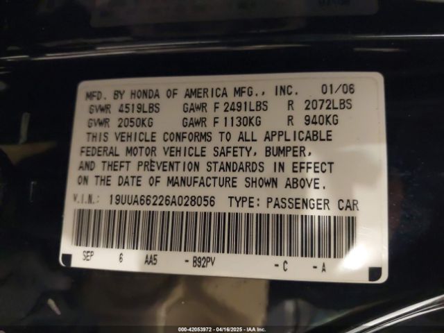 2006 ACURA TL 19UUA66226A028056 Photo 8