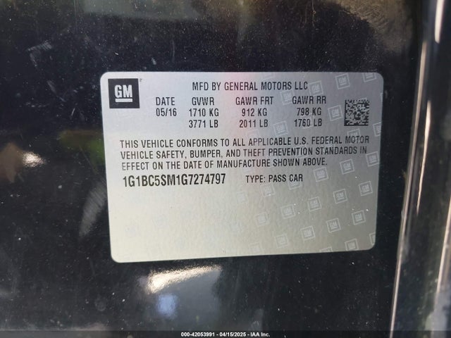 1G1BC5SM1G7274797 Chevrolet Cruze Ls Auto