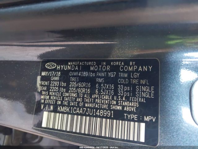 KM8K1CAA7JU148991 Hyundai Kona Se