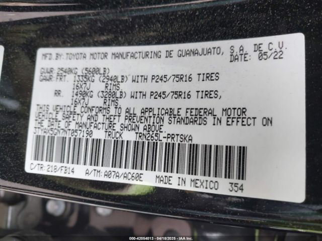 2022 TOYOTA TACOMA 3TYAX5GN7NT057190 Photo 8