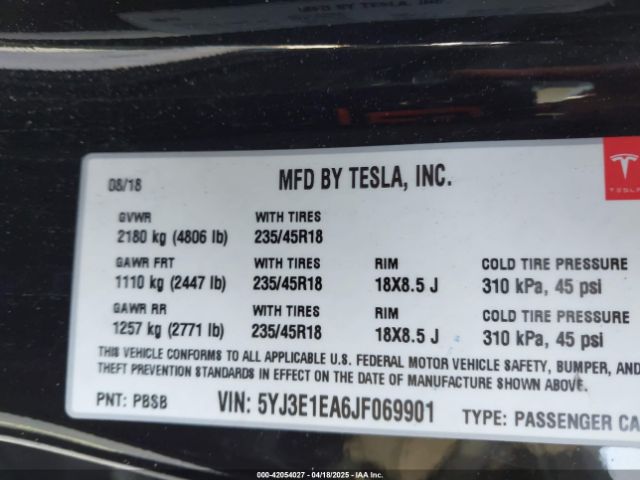 2018 TESLA MODEL 3 5YJ3E1EA6JF069901 Photo 8