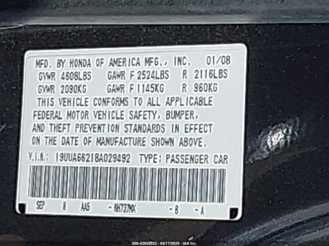 2008 ACURA TL 19UUA66218A029492 Photo 8