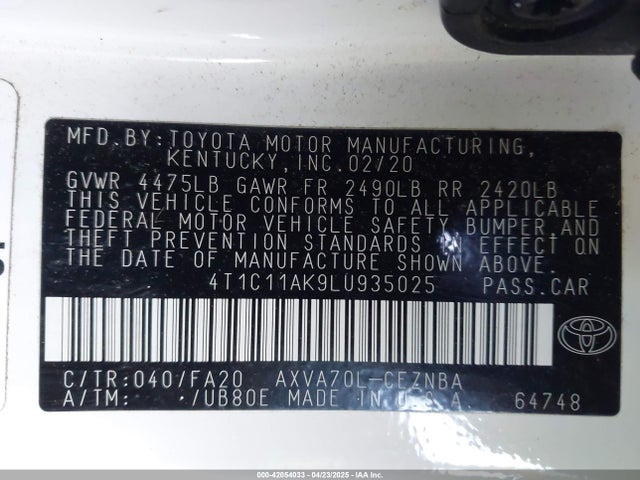 4T1C11AK9LU935025 Toyota CAMRY LE