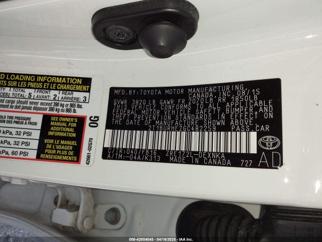 2T1BURHE2GC482259 Toyota COROLLA LE
