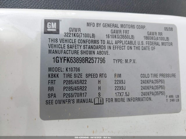 2008 CADILLAC ESCALADE 1GYFK63898R257796 Photo 8