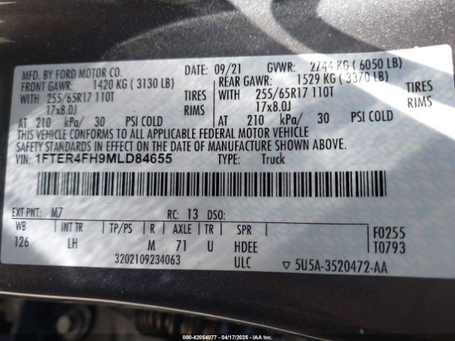 1FTER4FH9MLD84655 Ford Ranger Xlt