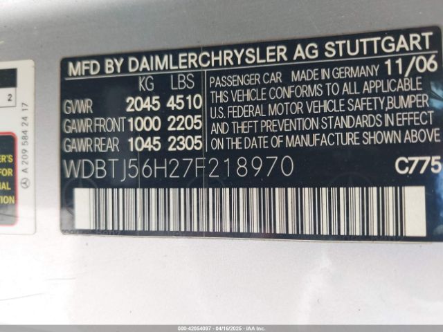 2007 MERCEDES-BENZ CLK 350 WDBTJ56H27F218970 Photo 8