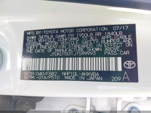 JTDKDTB31J1599993 Toyota Prius C Two