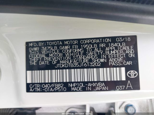 JTDKDTB35J1613202 Toyota Prius C Two