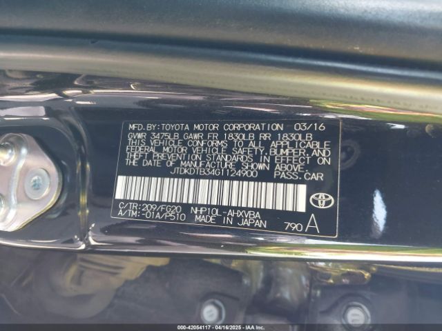 JTDKDTB34G1124900 Toyota Prius C Two
