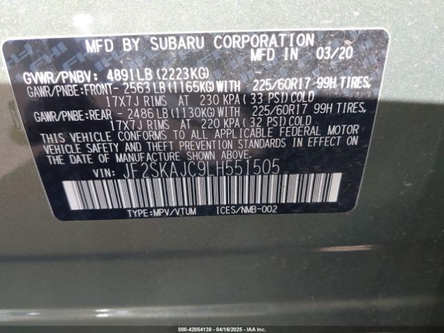 JF2SKAJC9LH551505 Subaru Forester Premium